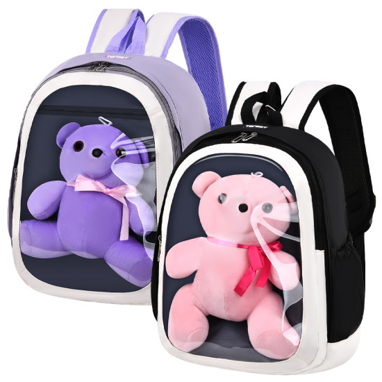 شنطة  مدرسية بناتي 2 طبقة ظهر طبي مع دب كبير  رقم 2140-10